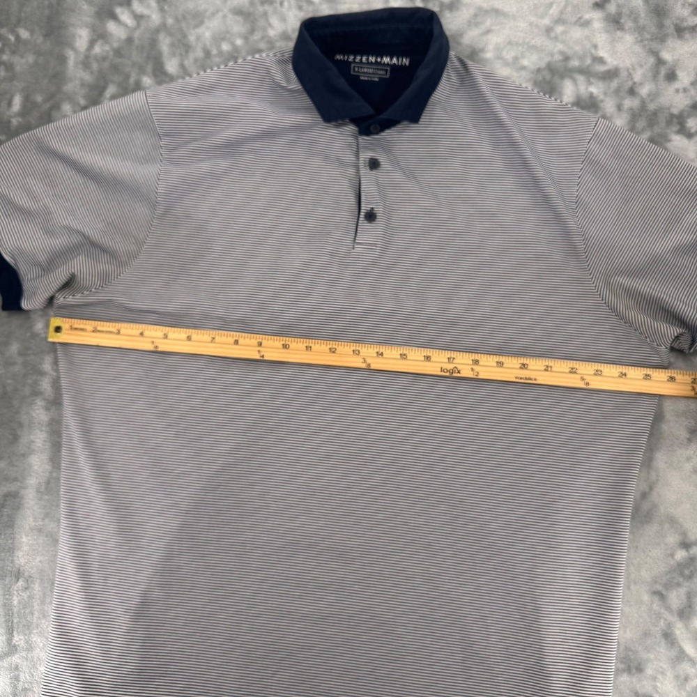 MIZZEN+MAIN Mens X Large Classic Navy White Stripe Short Sleeve Polo Shirt - Picture 4 of 7